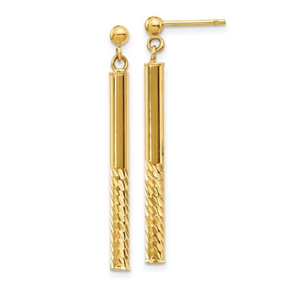 14k Polished and Diamond-cut Bar Dangle Post Earrings,All Products : American Fashion Style Bags On Sale